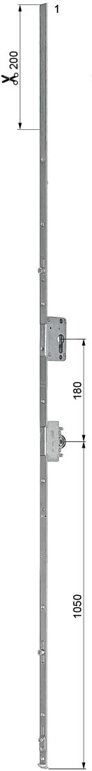AGB -  Cremonese TESI AVANT anta ribalta altezza maniglia fissa con foro cilindro sopra la maniglia e quadro - gr / dim. 10 - entrata 25 - alt. man. 1050 - lbb/hbb 2200 - 2400