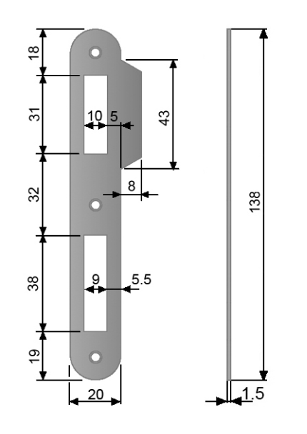 AGB -  Incontro PATENT PICCOLA bordo tondo con alette per patent - col. BRONZATO VERNICIATO - frontale l 20 - frontale h 138 - spessore 1,5