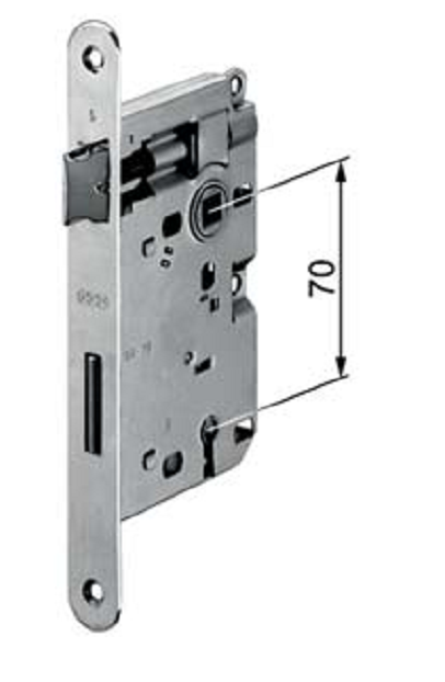 AGB -  Serratura PATENT PICCOLA patent bordo tondo con scrocco catenaccio e con chiave - col. BRONZATO VERNICIATO - entrata 60 - frontale 20 X 188 - interasse 70