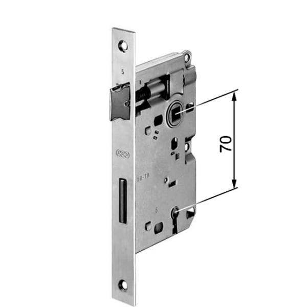 AGB -  Serratura PATENT PICCOLA bordo quadro con scrocco catenaccio e con chiave - col. BRONZATO VERNICIATO - entrata 35 - frontale 20 X 188 - interasse 70