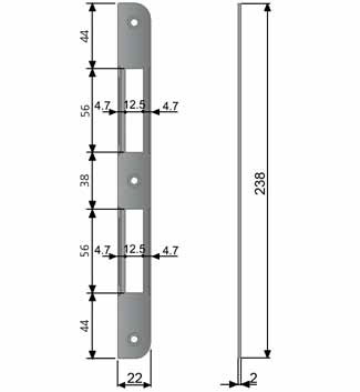 AGB -  Incontro PATENT GRANDE MOD 590 bordo stondato per patent - col. CROMATO OPACO - frontale l 22 - frontale h 238