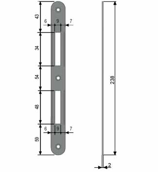 AGB -  Incontro PATENT GRANDE MOD 590 bordo tondo per patent - col. CROMATO OPACO - frontale l 20 - frontale h 238