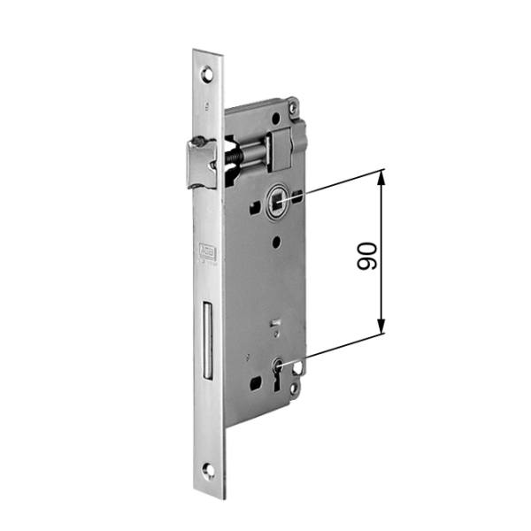 AGB -  Serratura PATENT GRANDE MOD 590 bordo quadro con scrocco catenaccio e con chiave - col. OTTONATO VERNICIATO - entrata 50 - frontale 22 X 238 - interasse 90