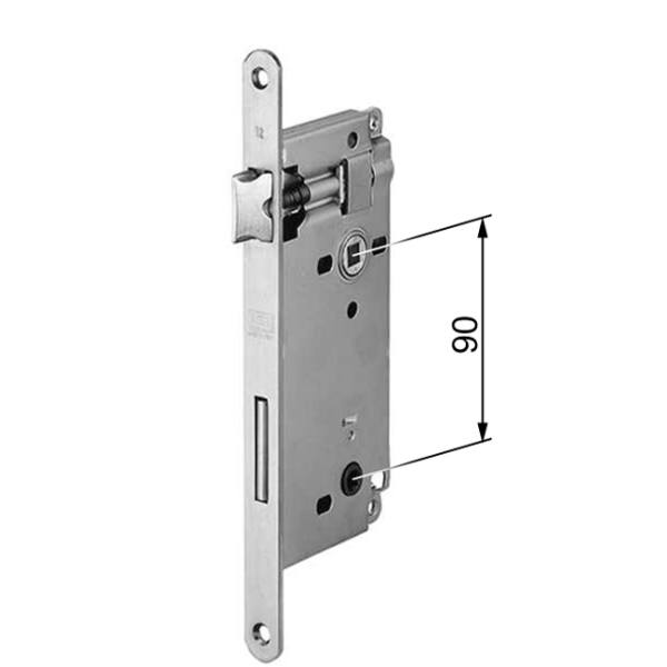 AGB -  Serratura PATENT GRANDE MOD 590 bordo tondo con scrocco e catenaccio per wc - col. NICHELATO LUCIDO - entrata 60 - frontale 22 X 238 - interasse 90