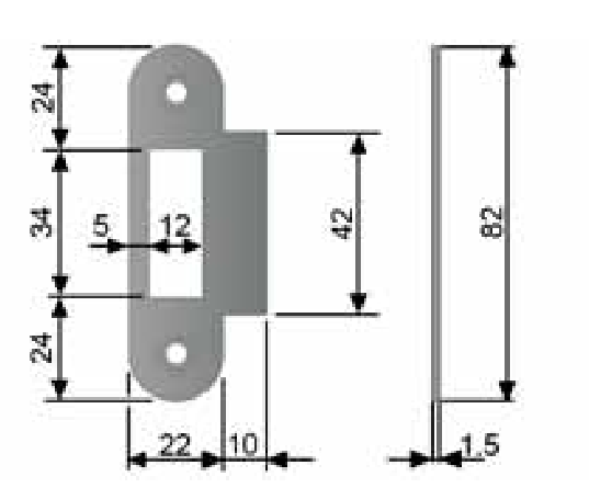 AGB -  Incontro MEDIANA EVOLUTION bordo tondo con alette per patent solo catenaccio o solo scrocco - col. OTTONATO VERNICIATO - frontale l 22X82 - frontale h ALETTA QUADRA - foro scrocco  PER MEDIANA EVOLUTION E CENTRO