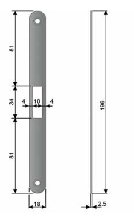 AGB -  Incontro MEDIANA EVOLUTION bordo tondo per patent solo catenaccio o solo scrocco - mat. ACCIAIO - col. NICHELATO LUCIDO - dimensioni 18 X 196 - note PER MEDIANA - info  PER MEDIANA EVOLUTION E CENTRO