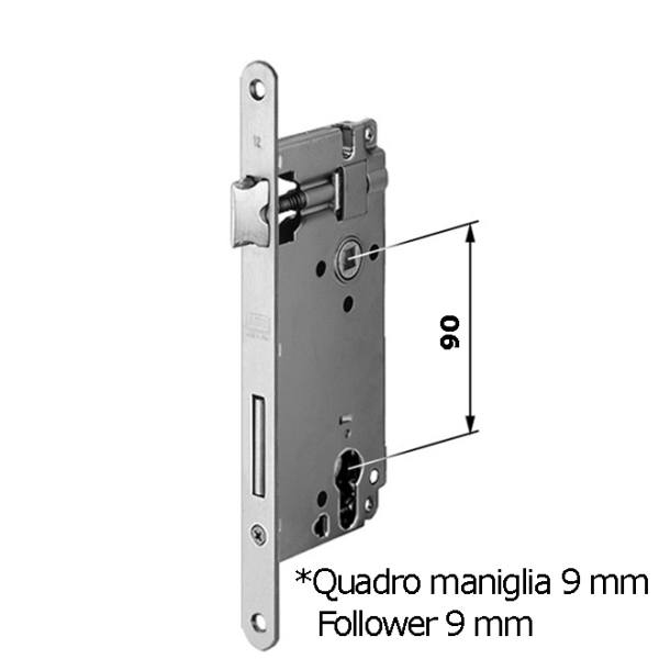 AGB -  Serratura PATENT GRANDE MOD 590 bordo tondo con scrocco e con catenaccio foro yale per cilindro - col. BRONZATO VERNICIATO - entrata 50 - frontale 18X238 - interasse 90