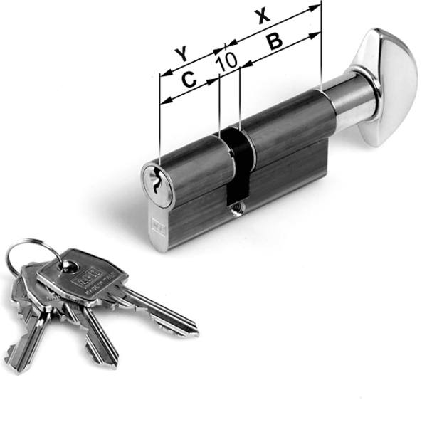 AGB -  Cilindro MOD. 600 con chiave e pomolo mc - cifratura a campione - col. LUCIDO VERNICIATO - lunghezza 70 - misura P-35-10-25