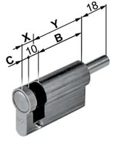 AGB - Mezzo Cilindro MOD. 600 con codolo - col. NICHELATO OPACO - lunghezza 60 - misura 50-10-05