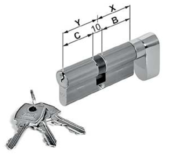 AGB -  Cilindro MOD. 600 - ARIETE a rotazione completa con chiave e pomolo - col. NATURALE - lunghezza 70 - misura P-25-10-35