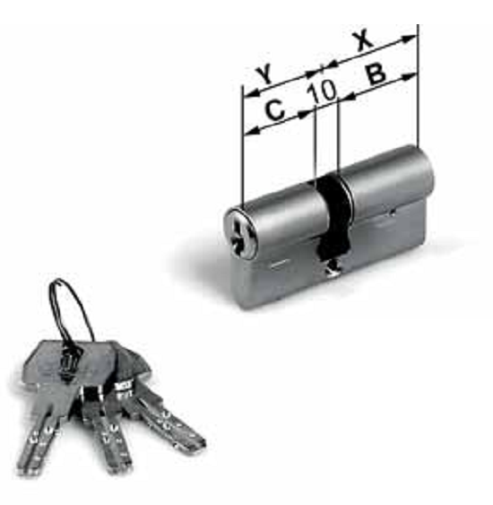 AGB -  Cilindro OPERA DQ - SL per porta tagliafuco a rotazione completa con chiave e chiave - col. NATURALE - lunghezza 80 - misura 35-10-35