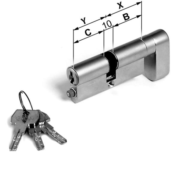 AGB -  Cilindro OPERA DQ - SL per porta tagliafuco a rotazione limitata con chiave e pomolo - col. NATURALE - lunghezza 70 - misura P-30-10-30