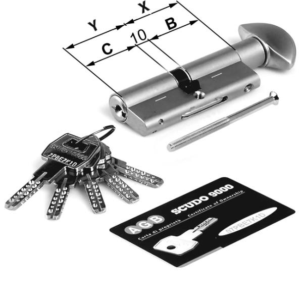 AGB -  Cilindro SCUDO 9000 con chiave e pomolo mc - cifratura a campione - col. LUCIDO VERNICIATO - lunghezza 95 - misura P-35-10-50
