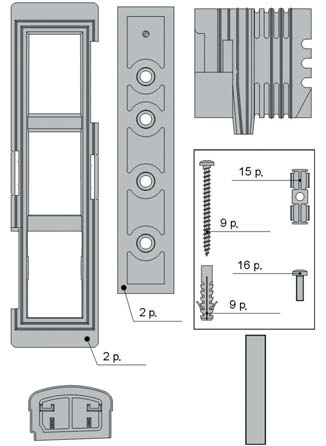 AGB - Kit Tappo ALZANTE CLIMATECH confezione accessori guida per alzante scorrevole - col. GRIGIO RAL 7035 - schema A - dim. SPESS. 92 - note DX