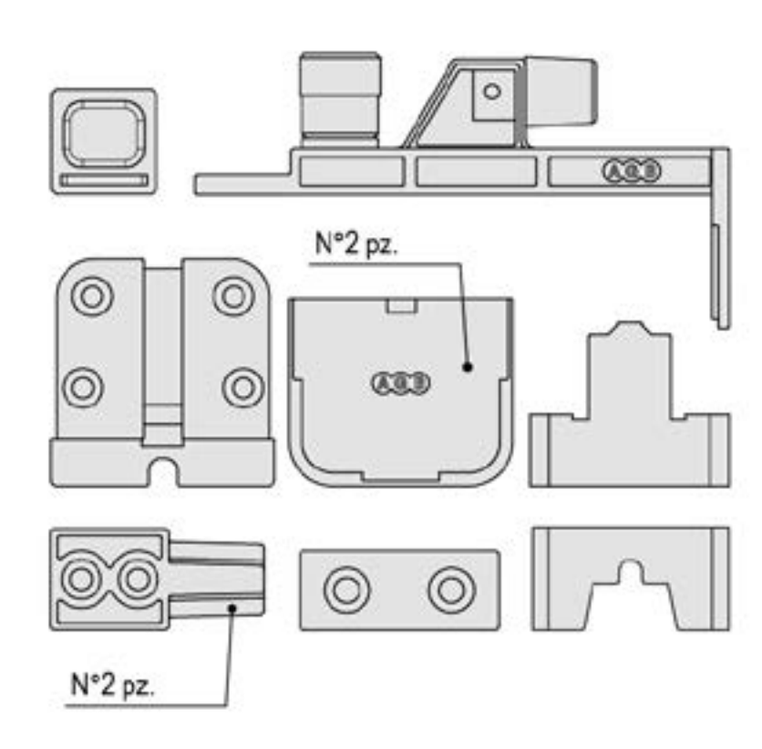 AGB -  Tappo ALZANTE IMAGO confezione accessori guida per alzante scorrevole - col. GRIGIO RAL 7035 - note KIT PATTINI E TAPPI PER GUIDA SUPERIORE AD INCASSO 22X22 SOLO PATTINO POSTERIORE