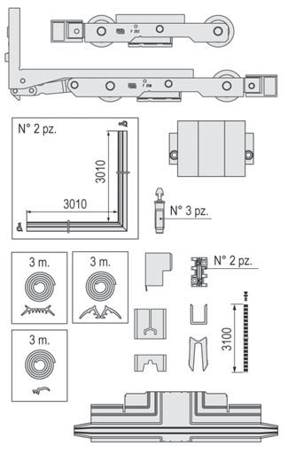 AGB -  Carrello AS A SCOMPARSA per alzante scorrevole confezione kit base - note ALZANTE SU CONTROTELAIO - info 300 KG