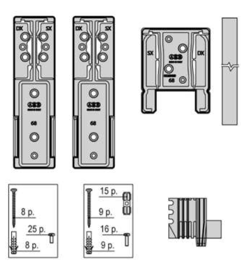 AGB -  Kit ALZANTE IMAGO dx tampone centrale e tappi - col. GRIGIO RAL 7035 - schema KIT TAPPI IMAGO (SCHEMA A) - dim. SPESSORE 92 - note DX