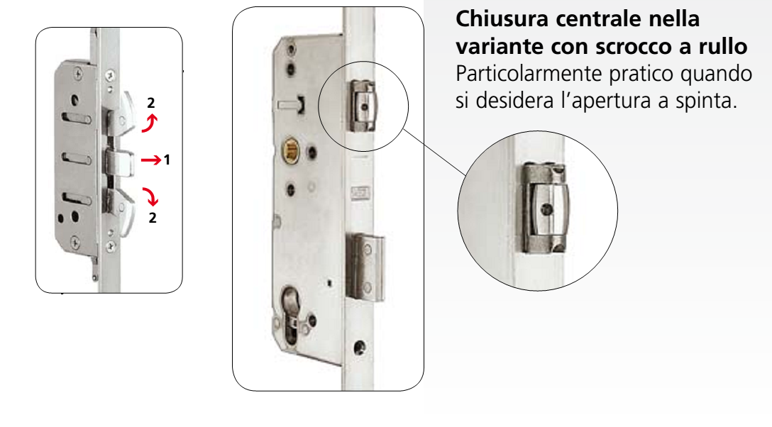 AGB -  Serratura Multipunto SICURTOP POSEIDON meccanica con scrocco e rullo e 2 chiusure con catenaccio e 2 ganci contrapposti - entrata 70 - h min - max 1950 - 2400 - frontale 16 - interasse 85