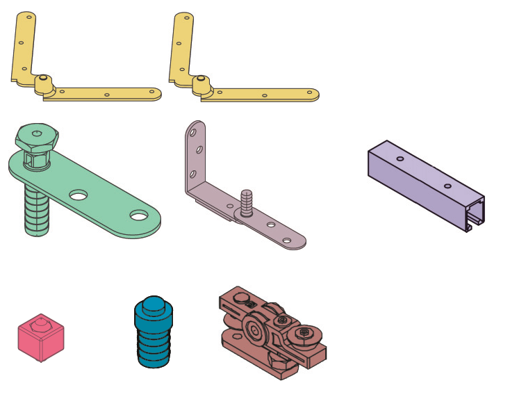 KOBLENZ -  Kit SYSTEM 0200 accessori sistema per porte pieghevoli a libro con bugne - mat. ALLUMINIO - col. ANODIZZATO NERO - a: CERNIERA CENTRALE SUPERIORE/ INFERIORE PZ. 2 - b: CERNIERA LATERALE SUP. PZ. 1 - c: CERNIERA LATERALE INF. PZ. 1 - d: BATTUTA 