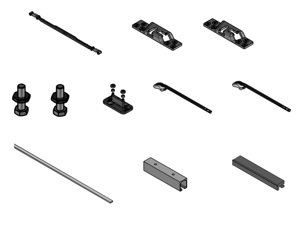 KOBLENZ -  Kit SYSTEM 0500 ABS abs 80 kg accessori sistema scorrevole per porte con carrello con cuscinetti a sfere - a: CARRELLO DI SCORRIMENTO DOPPIO CON ABS PZ. 1 - b: STAFFA DOPPIA ENTRATA ANCORAGGIO PORTA PZ. 2 - c: VITE SUPPORTO CARRELLO PZ. 2 ; GUI