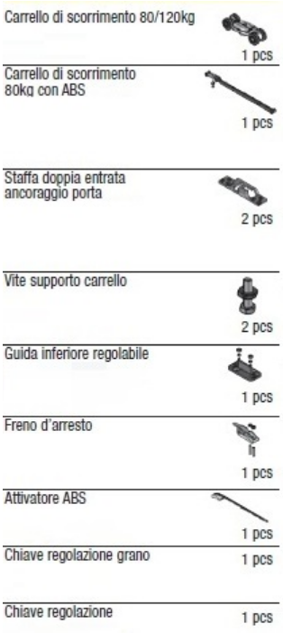 KOBLENZ -  Kit SYSTEM 0500 ABS 1 anta 80-120 kg accessori sistema scorrevole per porte con carrello con cuscinetti a sfere - note CON ABS