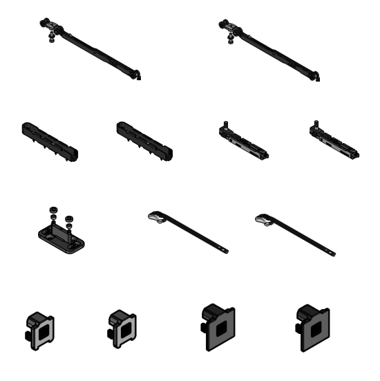 KOBLENZ -  Kit SYSTEM 0600 abs doppio 80 kg accessori sistema scorrevole per porte a filo del binario - a: CARRELLO DI SCORRIMENTO 80/120KG PZ.1 - b: CARRELLO DI SCORRIMENTO 80KG CON ABS PZ.1 - c: PROFILO ANCORAGGIO PORTA PZ.2 - PROFILO ANCORAGGIO CARRELL