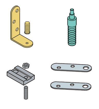 KOBLENZ -  Kit SYSTEM 0720 accessori sistema per porte pieghevoli a libro con bugne - a: ART. 0700/15 STAFFA INFERIORE DI TENUTA PZ. 1 - b: ART. 0700/16 PERNO SUPERIORE DI TENUTA PZ. 1 - c: ART. 0700/19 ANCORAGGIO AL PERNO SUPERIORE PZ. 1 - d: ART. 0700/1