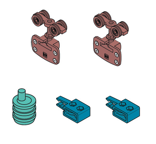 KOBLENZ -  Kit SYSTEM 1050 1 anta 80 kg accessori sistema scorrevole per ante registrabili - a: ART. 1040/52 CARRELLO SUPERIORE PORTATA 80 KG PZ. 2 - b: ART. 1010/13 ECCENTRICO INFERIORE REGISTRABILE PZ. 1 - c: ART. 0500/12 FRENO D’ARRESTO PZ. 2