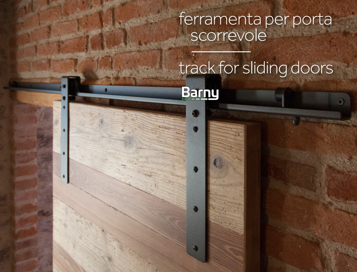 DIDIEFFE -  Kit BARNY accessori sistema scorrevole per porte a vista - mat. NYLON - col. NERO - a: 2000 - b: 51 - c: 3,5 - d: 370 - e: 60 - f: 44