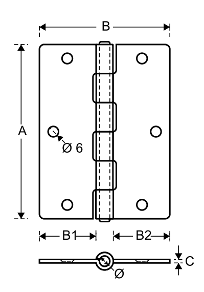 DIDIEFFE -  Cerniera ART 140 fissa a lame sovrapposte - mat. ACCIAIO - col. VERNICIATO NERO - a: 100 - b: 80 - c: B1 - B2 = 35