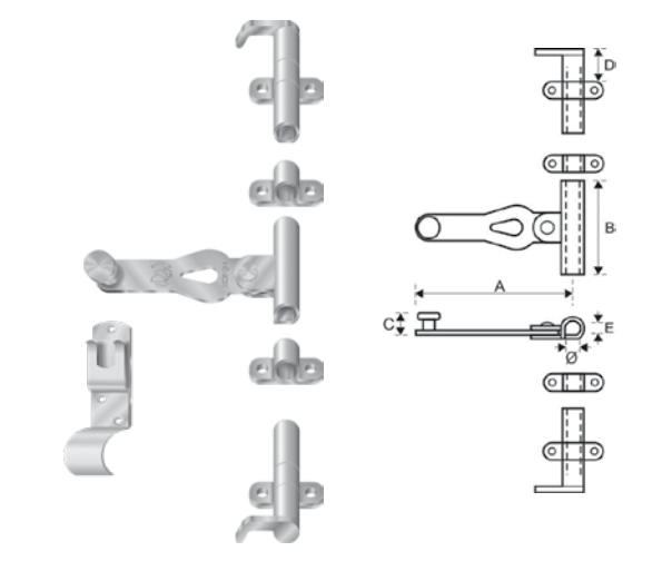 DIDIEFFE -  Spagnoletta kit senza aste ridotta 2 ante con finale a gancio - col. INOX - ø mm 9 - h mm 97 - mano DX - SX