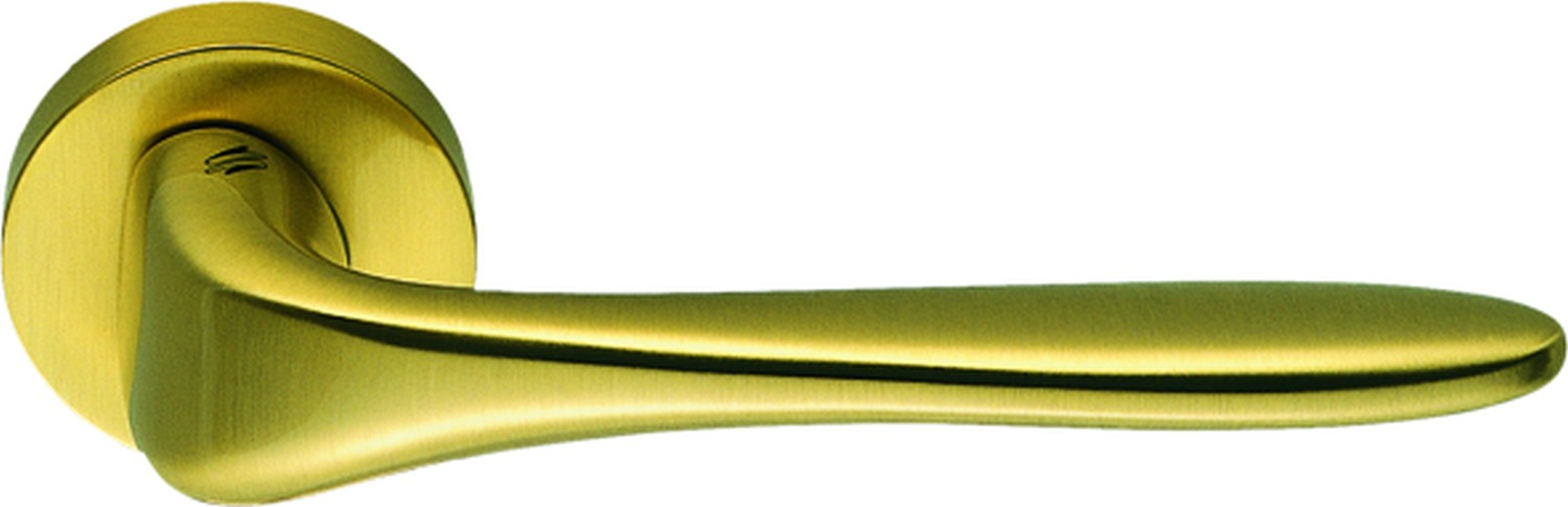 COLOMBO DESIGN -  Maniglia MADI coppia con rosette e bocchette tonde foro yale - mat. OTTONE - col. OROMAT - OTTONE SATINATO