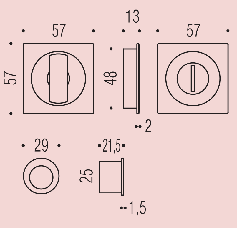 COLOMBO DESIGN -  Maniglia Da Incasso ONEQ - SERIE MOOD quadra con chiavistello intaglio e maniglietta di trascinamento - dim. 57 X 57