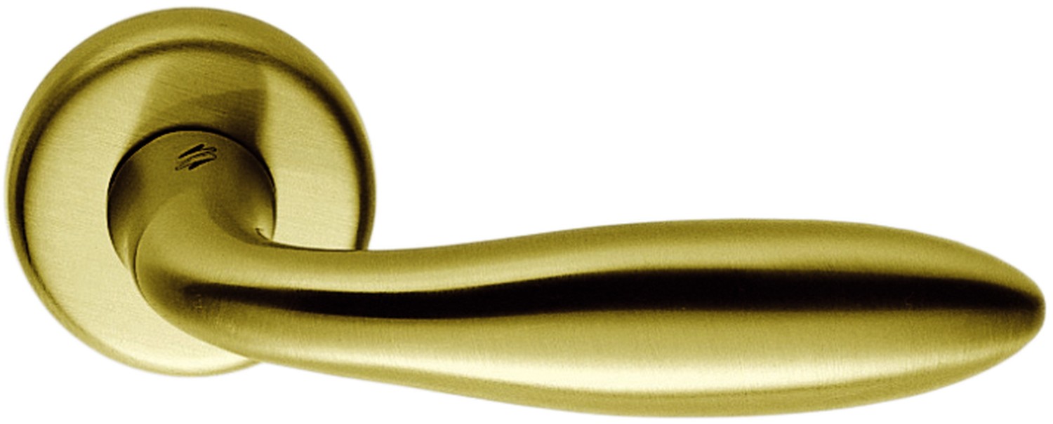 COLOMBO DESIGN -  Maniglia MACH coppia con rosette e bocchette ovali foro yale - mat. OTTONE - col. OROMAT - OTTONE SATINATO
