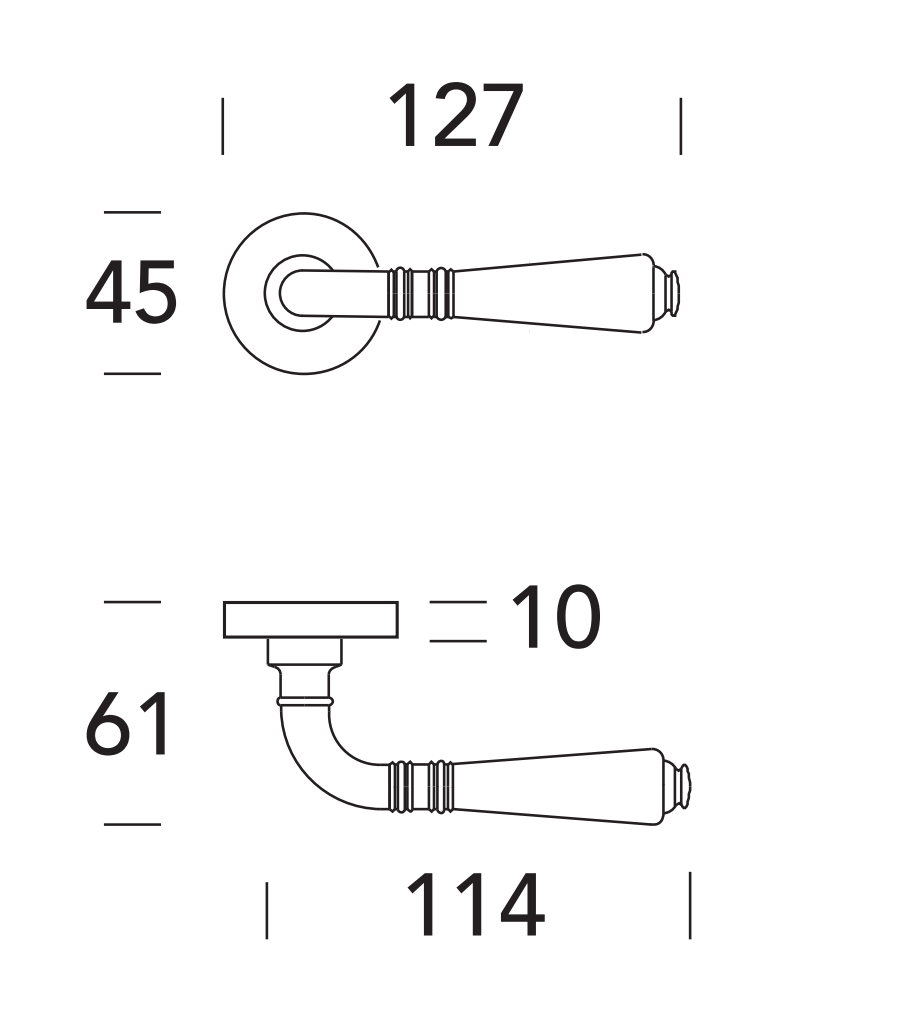 REGUITTI -  Maniglia GINEVRA coppia con rosette e bocchette tonde senza bocchetta - mat. OTTONE - col. 47 ARGENTO VECCHIO (ANTIGERM®)