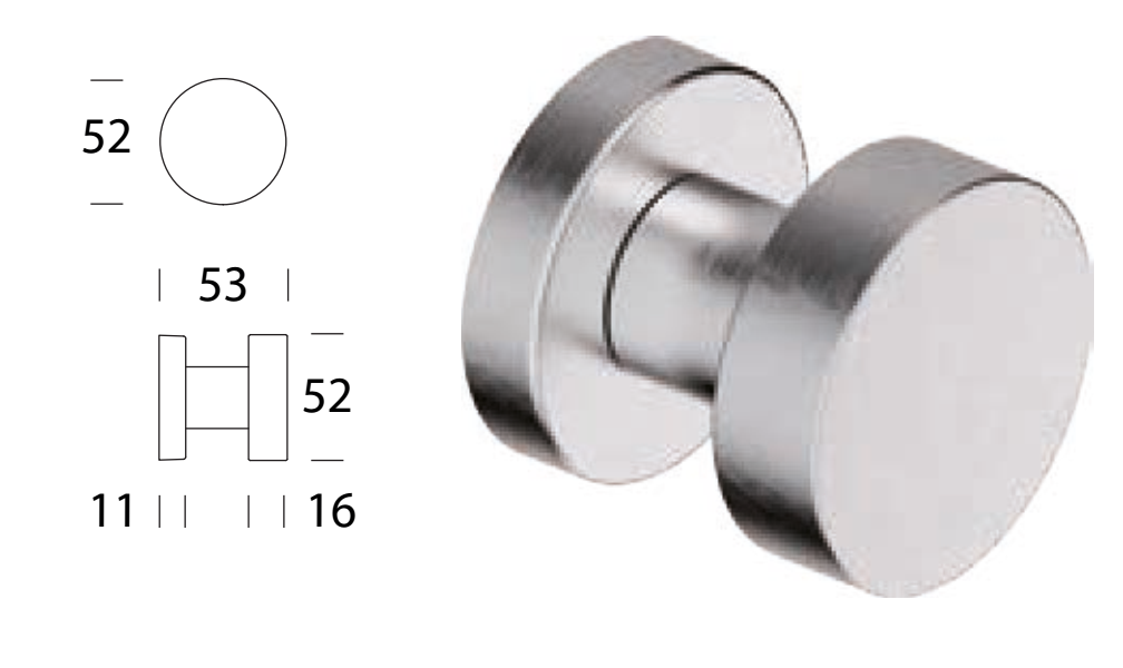 REGUITTI -  Pomolo PIANO 210 tondo fisso - mat. INOX AISI 316L - col. S5 - INOX SATINATO - dim. 52