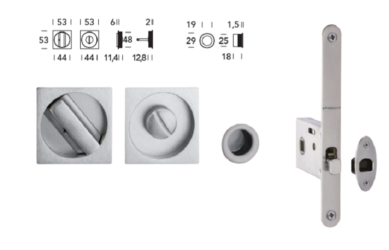 REGUITTI -  Maniglia Da Incasso ART. 508 quadra con serratura e50 chiavistello intaglio e maniglietta di trascinamento - mat. INOX AISI 304 - col. INOX NERO - entrata 50