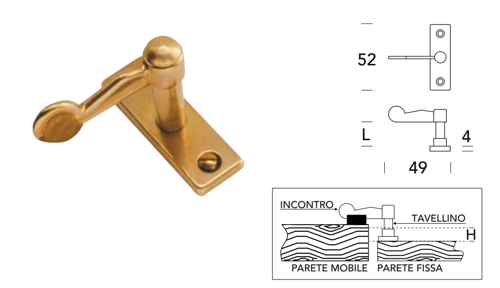 REGUITTI -  Cricchetto a scatto senza incontro - mat. OTTONE - col. 15 OTTONE SATINATO CROMATO - dimensioni 15 X 15