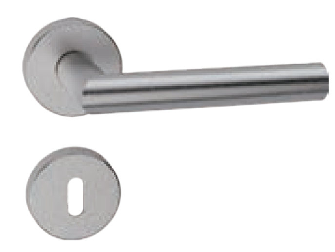 REGUITTI -  Maniglia TOLEDO coppia con rosette e bocchette tonde foro patent - mat. INOX AISI 304 - col. INOX SATINATO