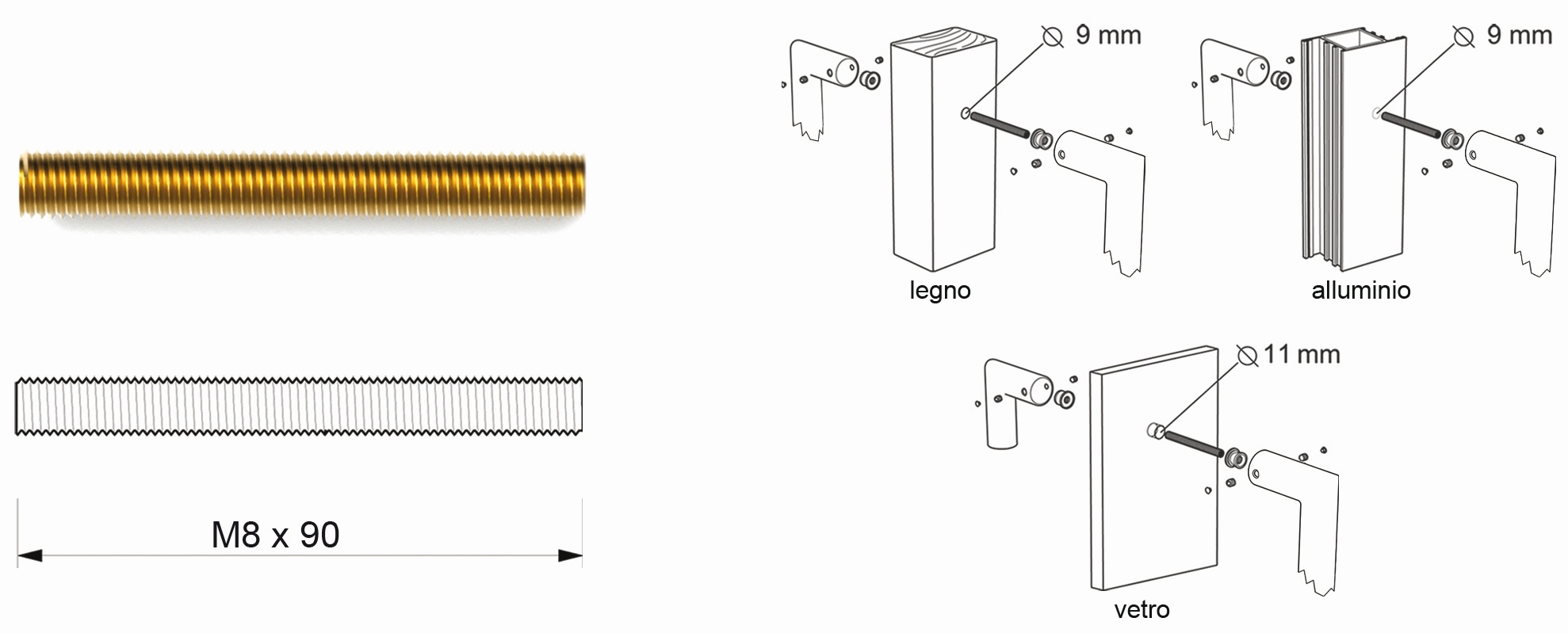 REGUITTI -  Kit Di Fissaggio KIT 05 passante per coppia maniglioni - note PER LEGNO ALLUMINIO E VETRO