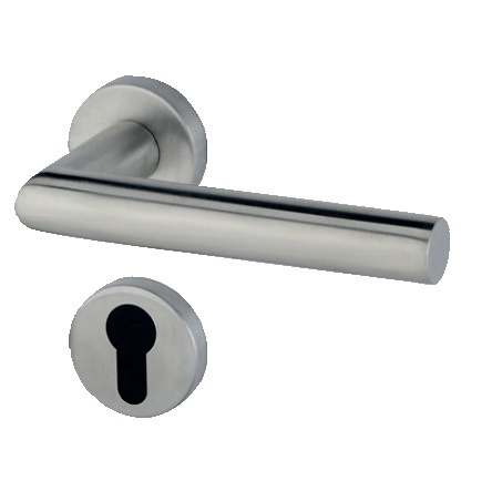 REGUITTI -  Maniglia TOLEDO coppia con rosette e bocchette tonde foro yale - mat. INOX AISI 304 - col. 5S - INOX SATINATO