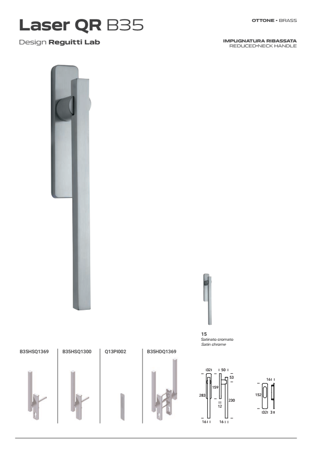 REGUITTI -  Maniglione Alzante LASER scorrevole hs singolo con placca cieca - mat. OTTONE - col. 15 OTTONE SATINATO CROMATO