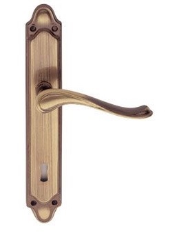 REGUITTI -  Maniglia ONDA coppia con placca foro patent - mat. OTTONE - col. 08 OTTONE BRONZATO GRAFFIATO