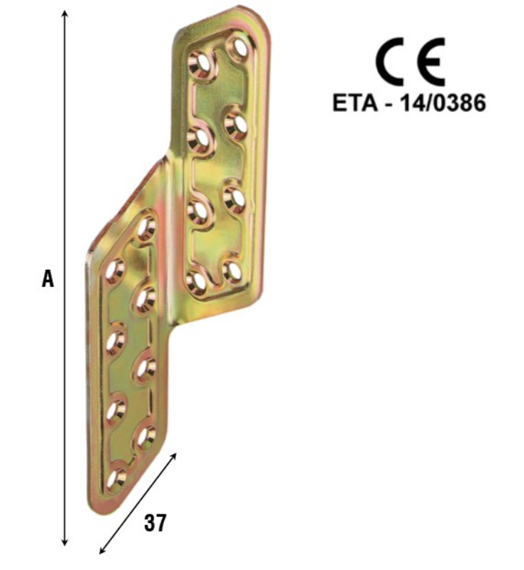 ALDEGHI -  Giunzione Per Legno ART 782 fissaggio angolari di rinforzo piegati a 90° - dim. 170 - larghezza 37 - spessore 2