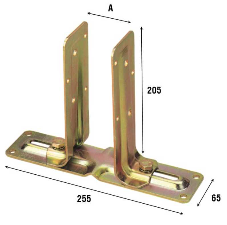 ALDEGHI -  Giunzione Per Legno ART 789 fissaggio supporti di ancoraggio registrabili - dim. 205 X 255 - larghezza 70 - 140 - spessore 4