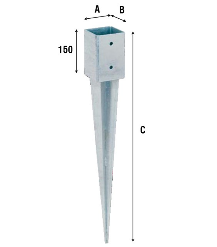 ALDEGHI -  Giunzione Per Legno ART 792 fissaggio supporto per pilastri a conficcare nel terreno - dim. 91 X 91 X 750