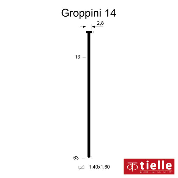 TIELLE -  Groppino - Spillo GROPPINI 14 per spillatrice - l. spillo min - max 30 - ø spillo min - max 1,40 X 1,60
