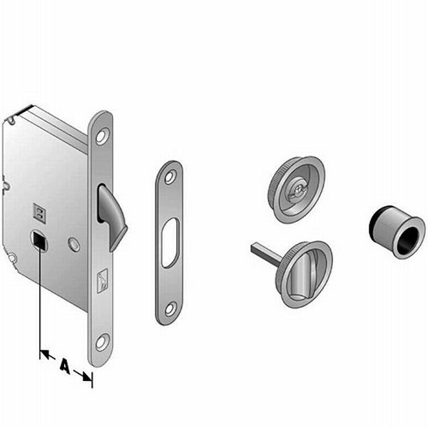 BONAITI - Kit Maniglia Da Incasso B70 tonda con serratura e50 chiavistello intaglio e maniglietta di trascinamento - mat. ACCIAIO - col. CROMATO LUCIDO - entrata 50 - dim. Ø 48