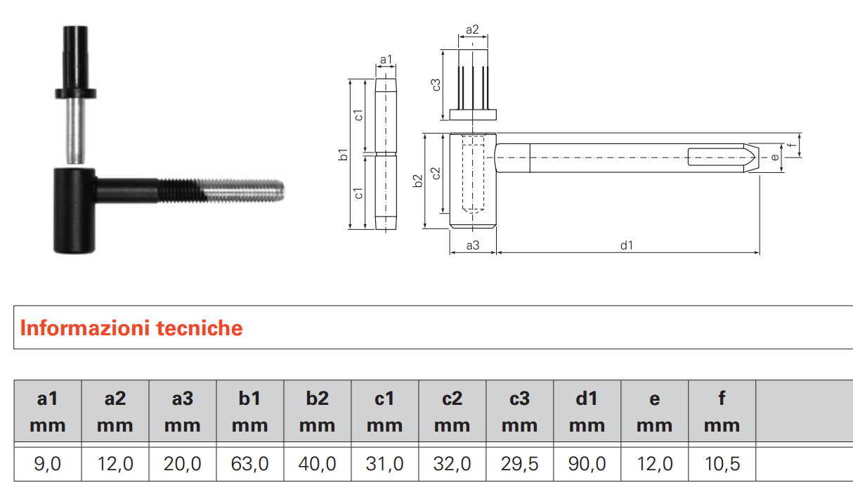 SFS INTEC -  Cardine ART 175 ad avvitare per persiane e scuri con boccola, tappo e spina - col. NERO RAL9005 - ø - diametro 12 - a mm PERNO  10/12X30