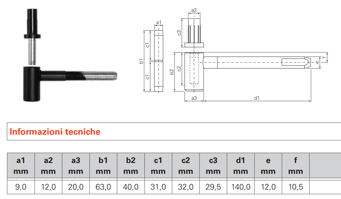 SFS INTEC -  Cardine ART 175 ad avvitare per persiane e scuri con boccola, tappo e spina - col. NERO RAL9005 - ø - diametro 12 - a mm PERNO  10/12X30